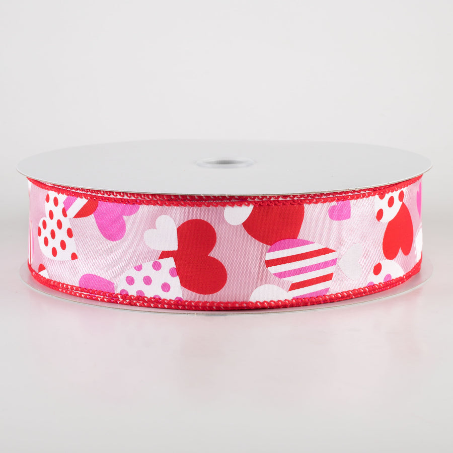 1.5" Maloney Dots & Stripes Hearts Ribbon: Pink (50 Yards) Item Number: 811-09-401