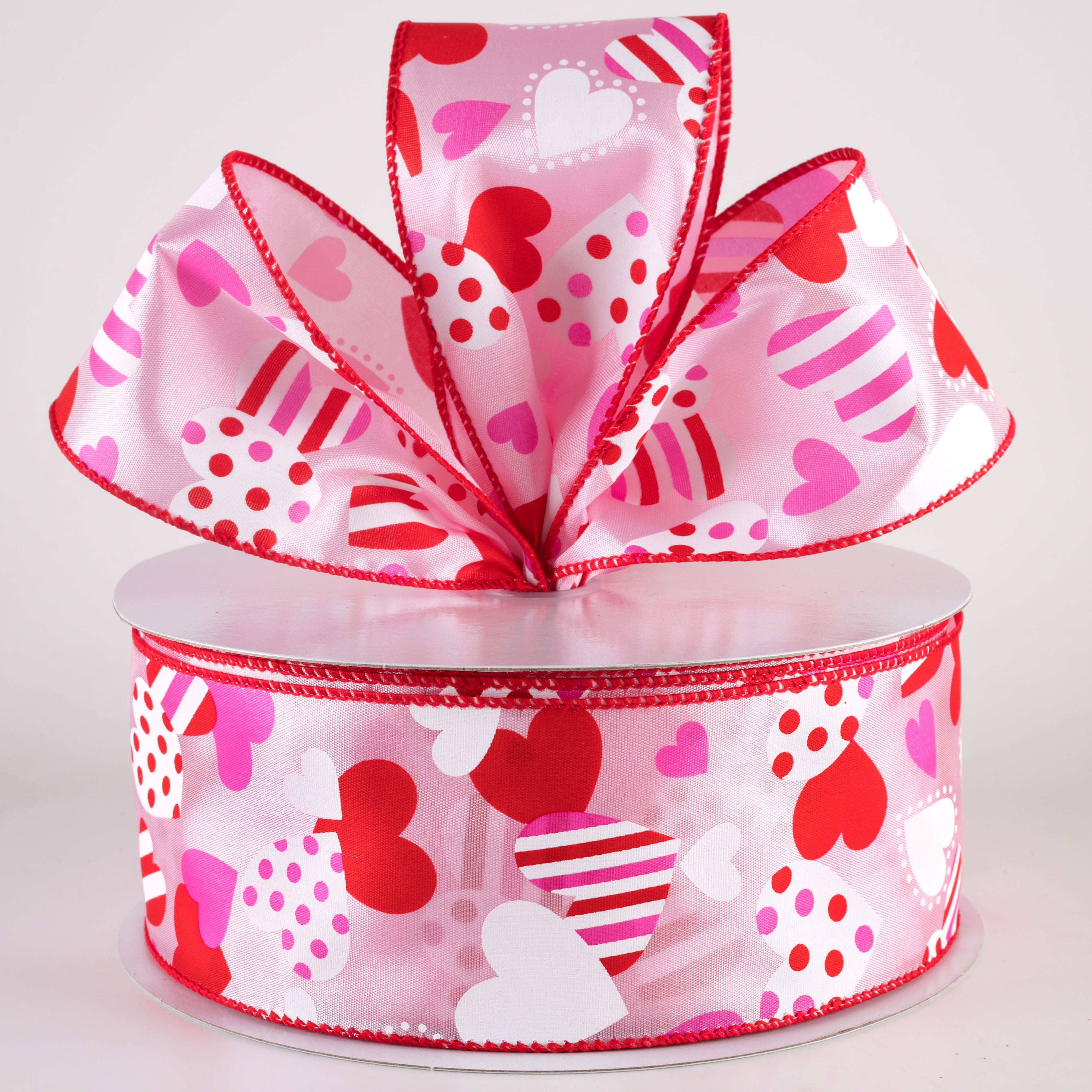 2.5" Maloney Dots & Stripes Hearts Ribbon: Pink (50 Yards) Lifestyle Photo