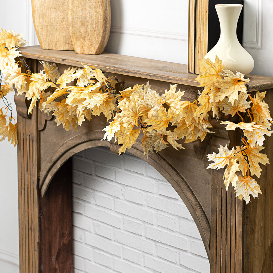 6' Maple Leaf Garland: Beige Lifestyle Photo