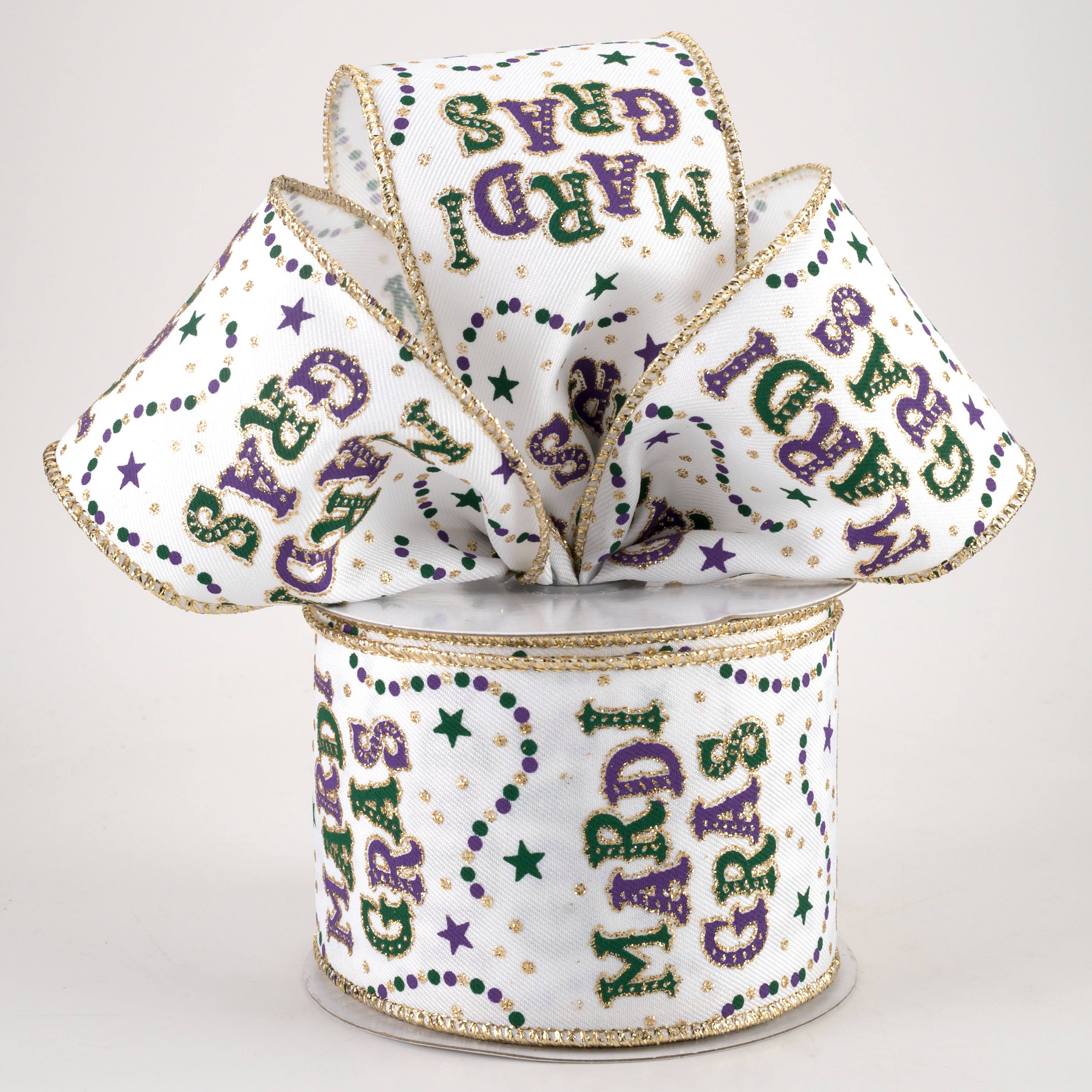 2.5" Mardi Gras With Beads Ribbon: White (10 Yards) Lifestyle Photo