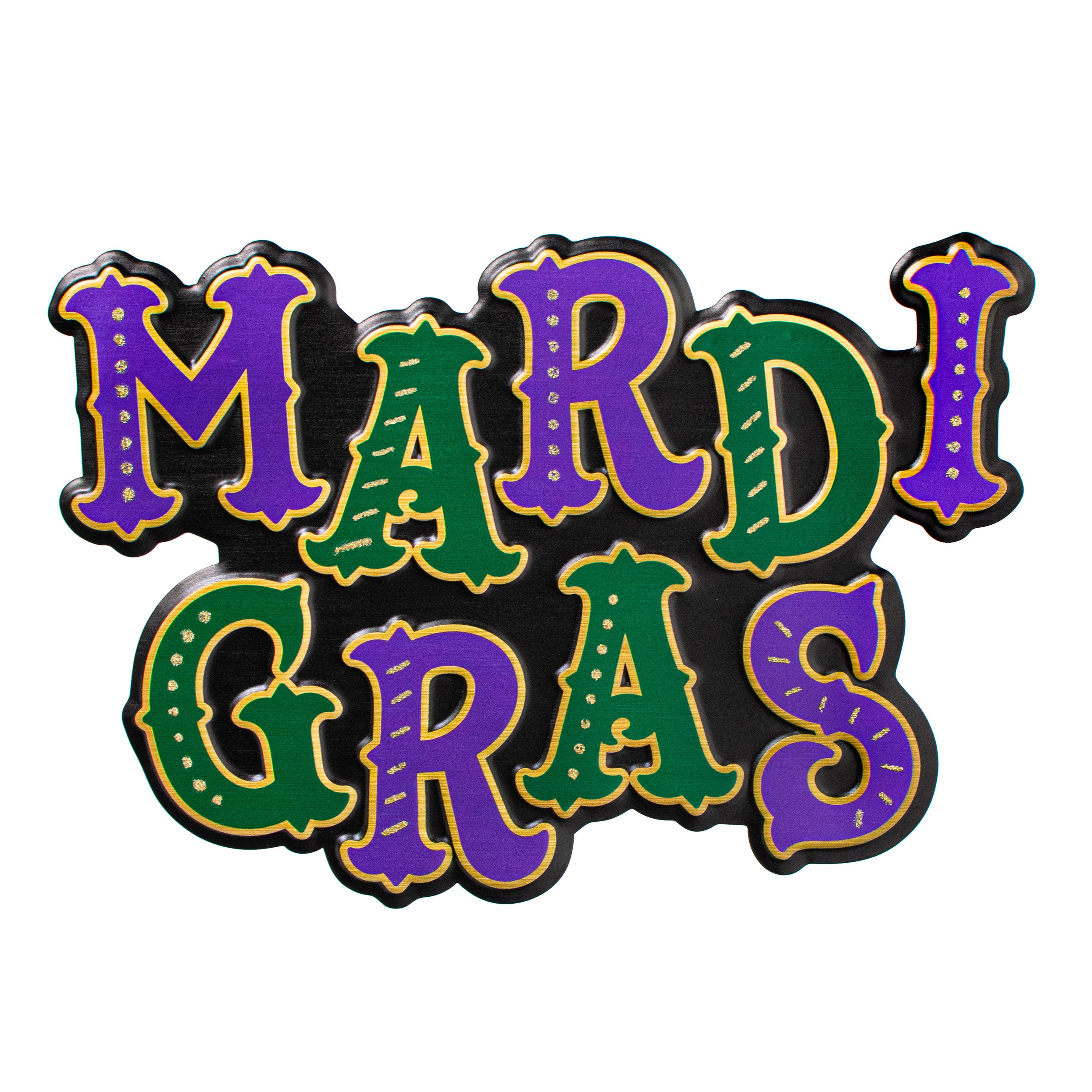 16" Mardi Gras Embossed Metal Hanger: Black, Purple, Green, Gold Item Number: MD105202