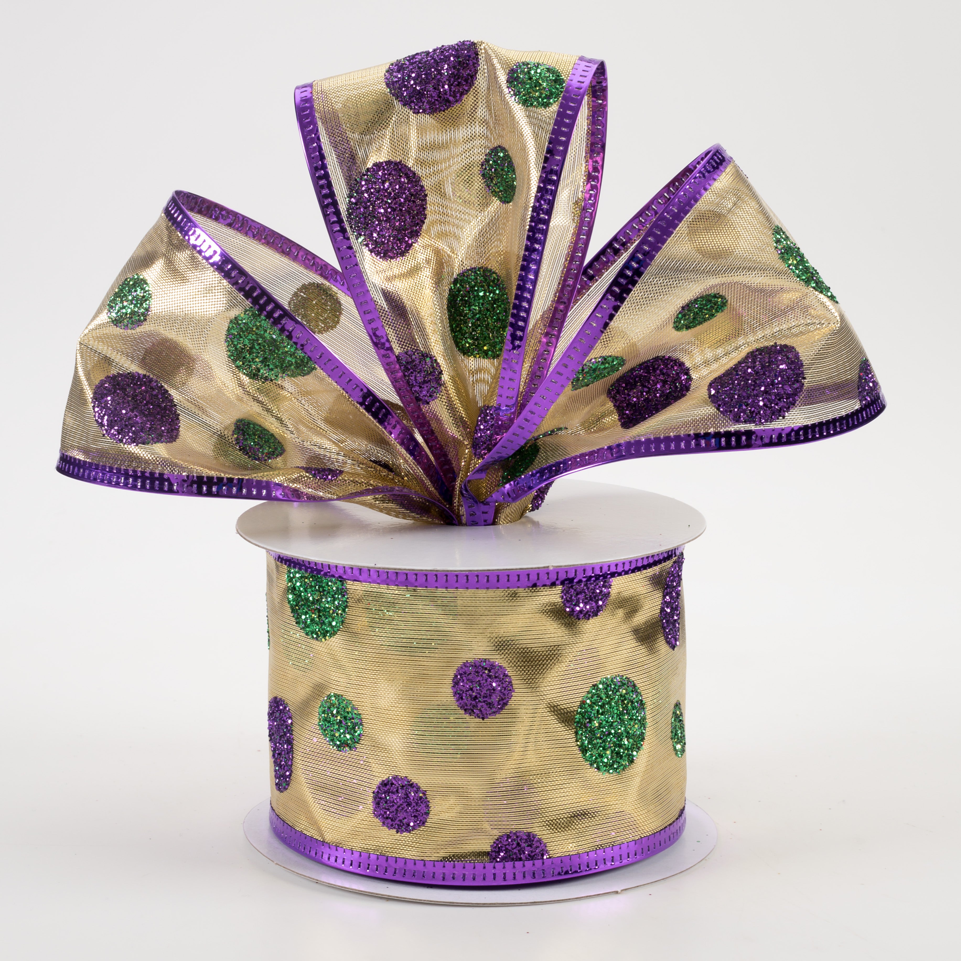 2.5" Mardi Gras Glitter Dots Lamé Ribbon (10 Yards) Lifestyle Photo