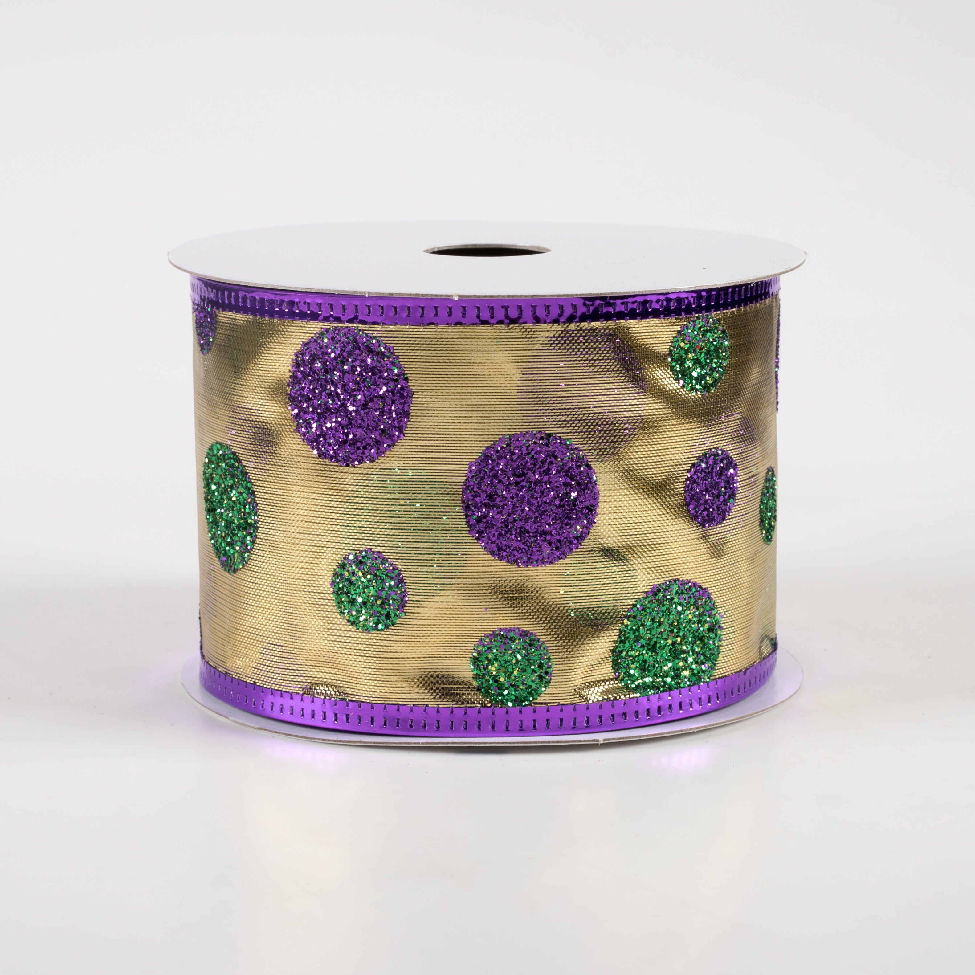 2.5" Mardi Gras Glitter Dots Lamé Ribbon (10 Yards)
