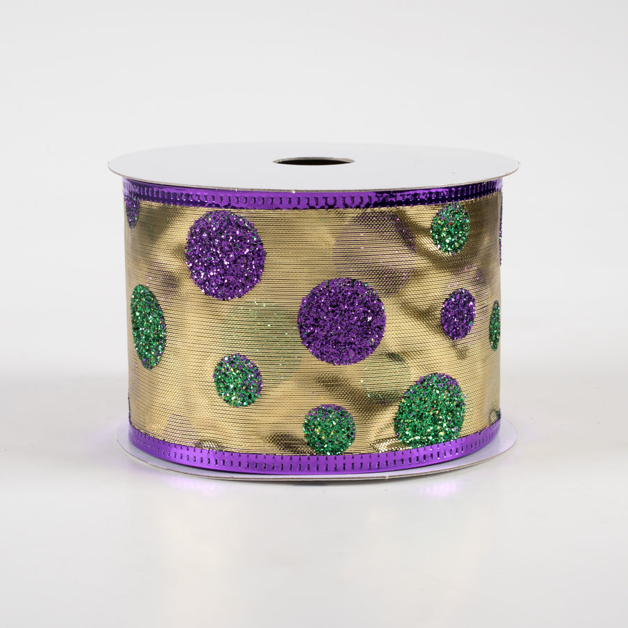2.5" Mardi Gras Glitter Dots Lamé Ribbon (10 Yards)