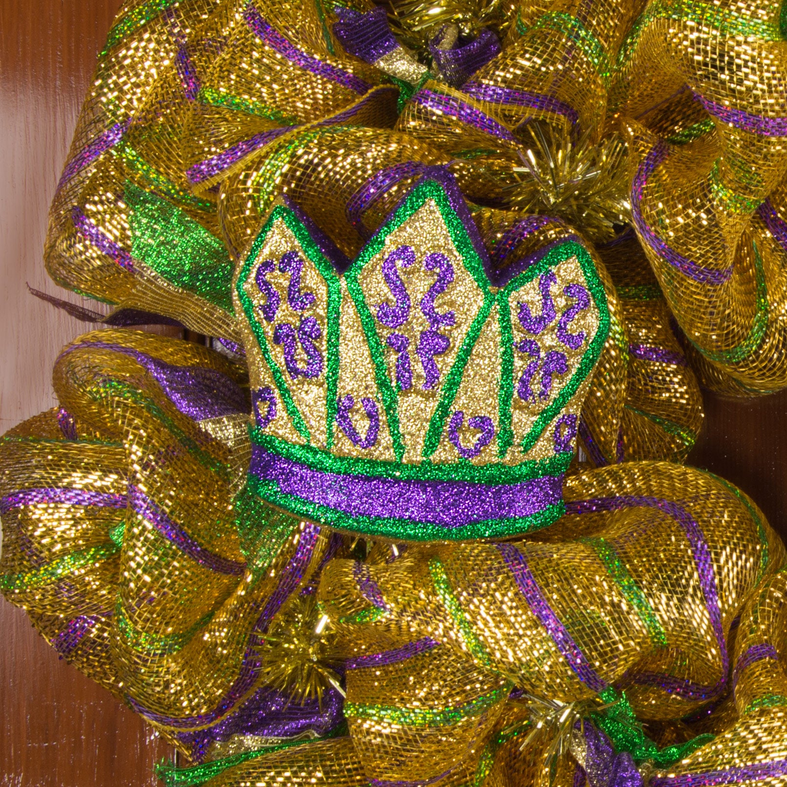 5.75" Mardi Gras Glittered Crown Foam Ornament Lifestyle Photo