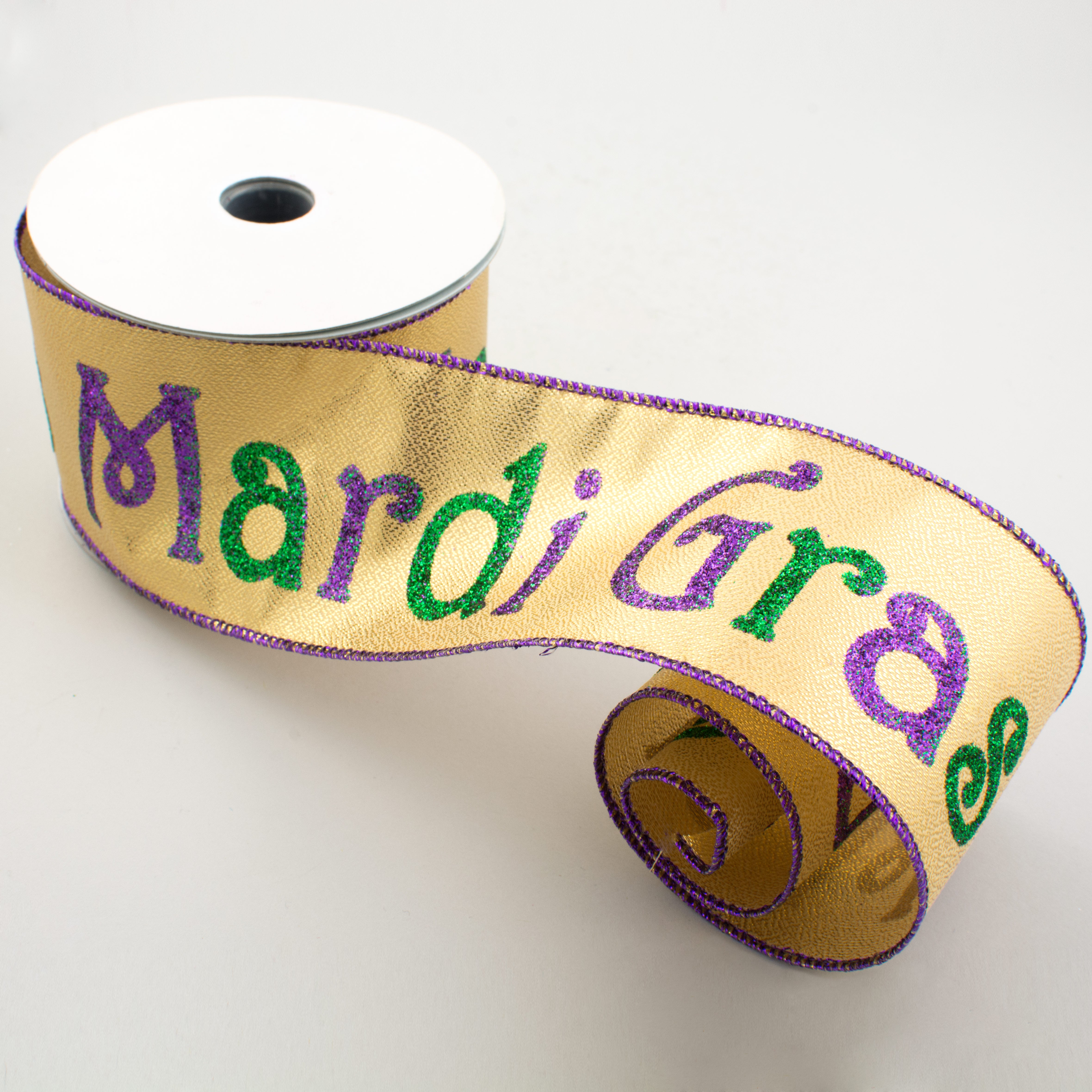 2.5" Mardi Gras Greeting Ribbon (10 Yards) Lifestyle Photo
