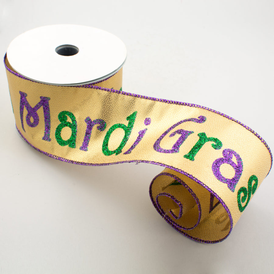 2.5" Mardi Gras Greeting Ribbon (10 Yards) Lifestyle Photo