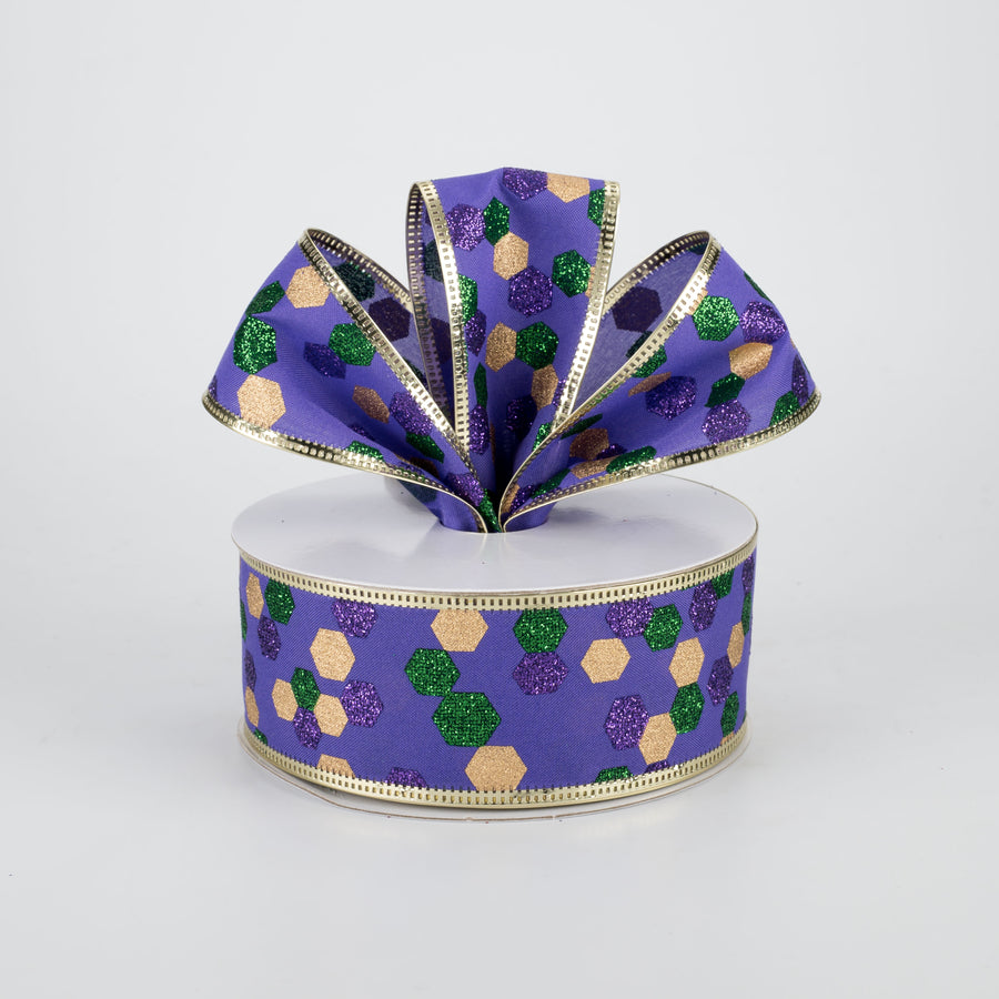 1.5" Mardi Gras Hexagons Metallic Edge Ribbon (10 Yards) Lifestyle Photo