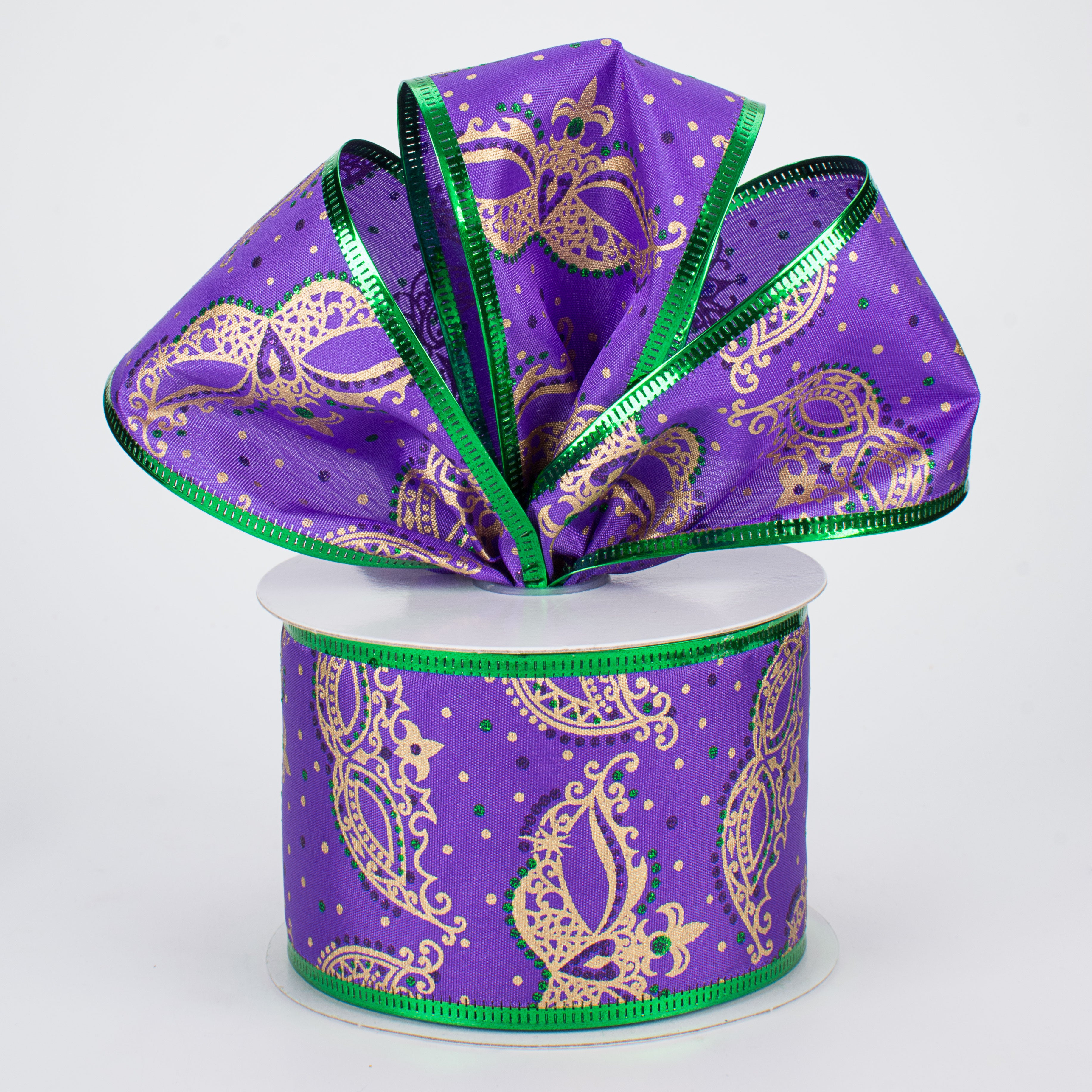 2.5" Mardi Gras Mask Purple Satin Ribbon (10 Yards) Lifestyle Photo
