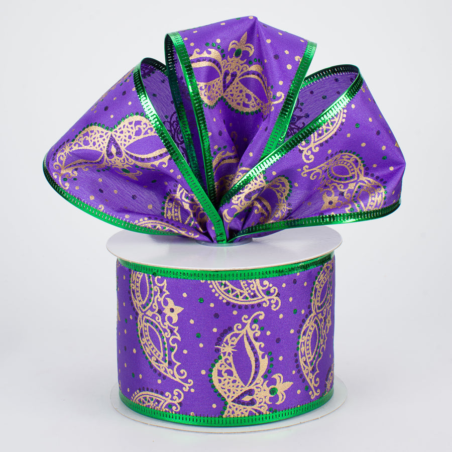 2.5" Mardi Gras Mask Purple Satin Ribbon (10 Yards) Lifestyle Photo