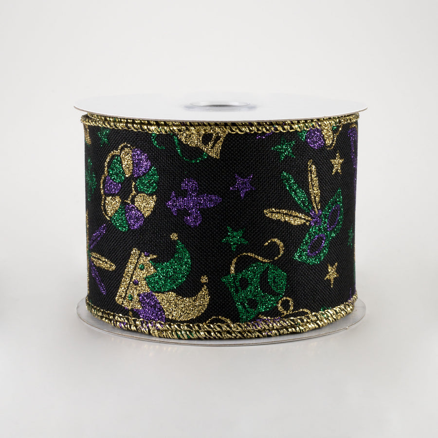 2.5" Mardi Gras Pattern: Black (10 Yards)
