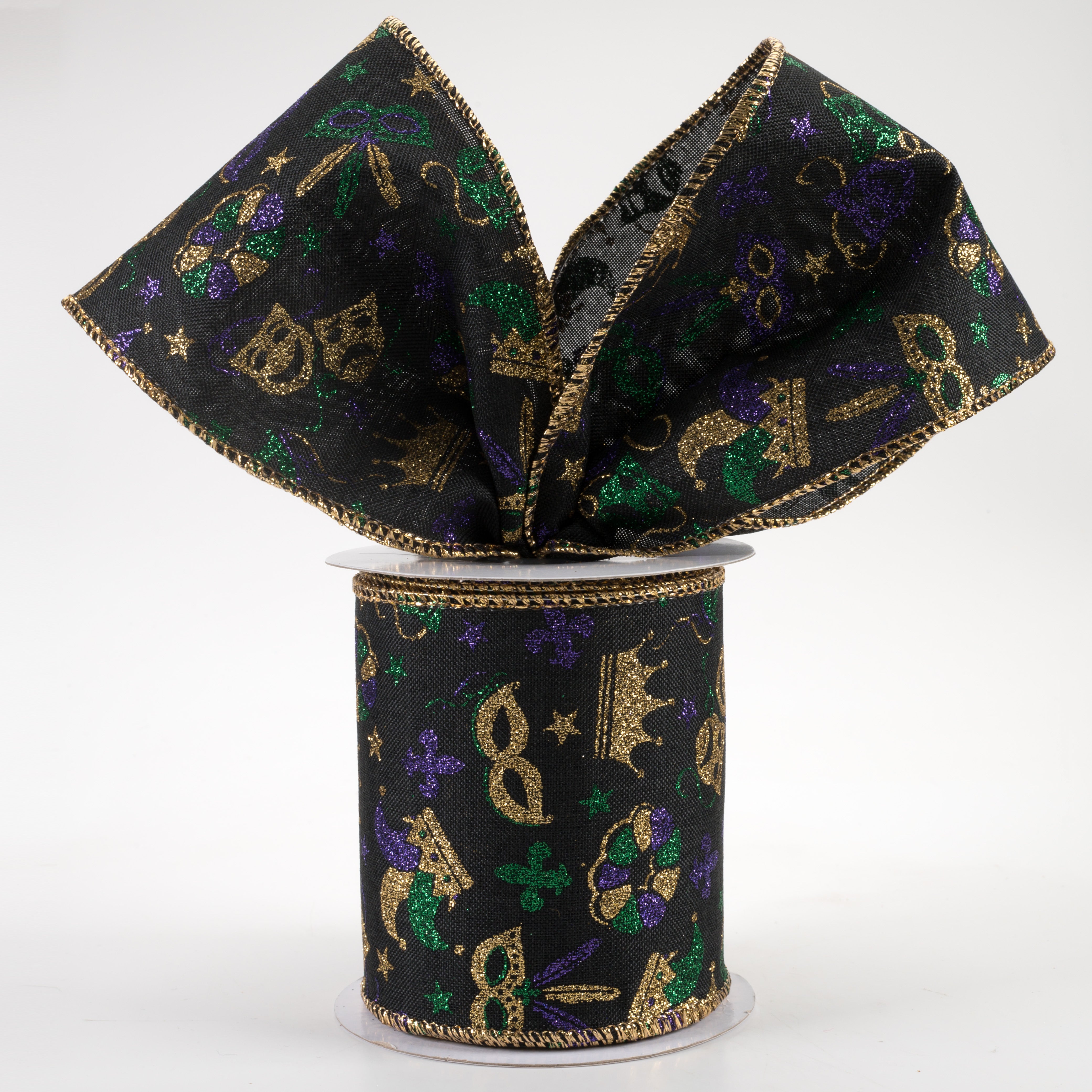 4" Mardi Gras Pattern Ribbon: Black (10 Yards) Lifestyle Photo