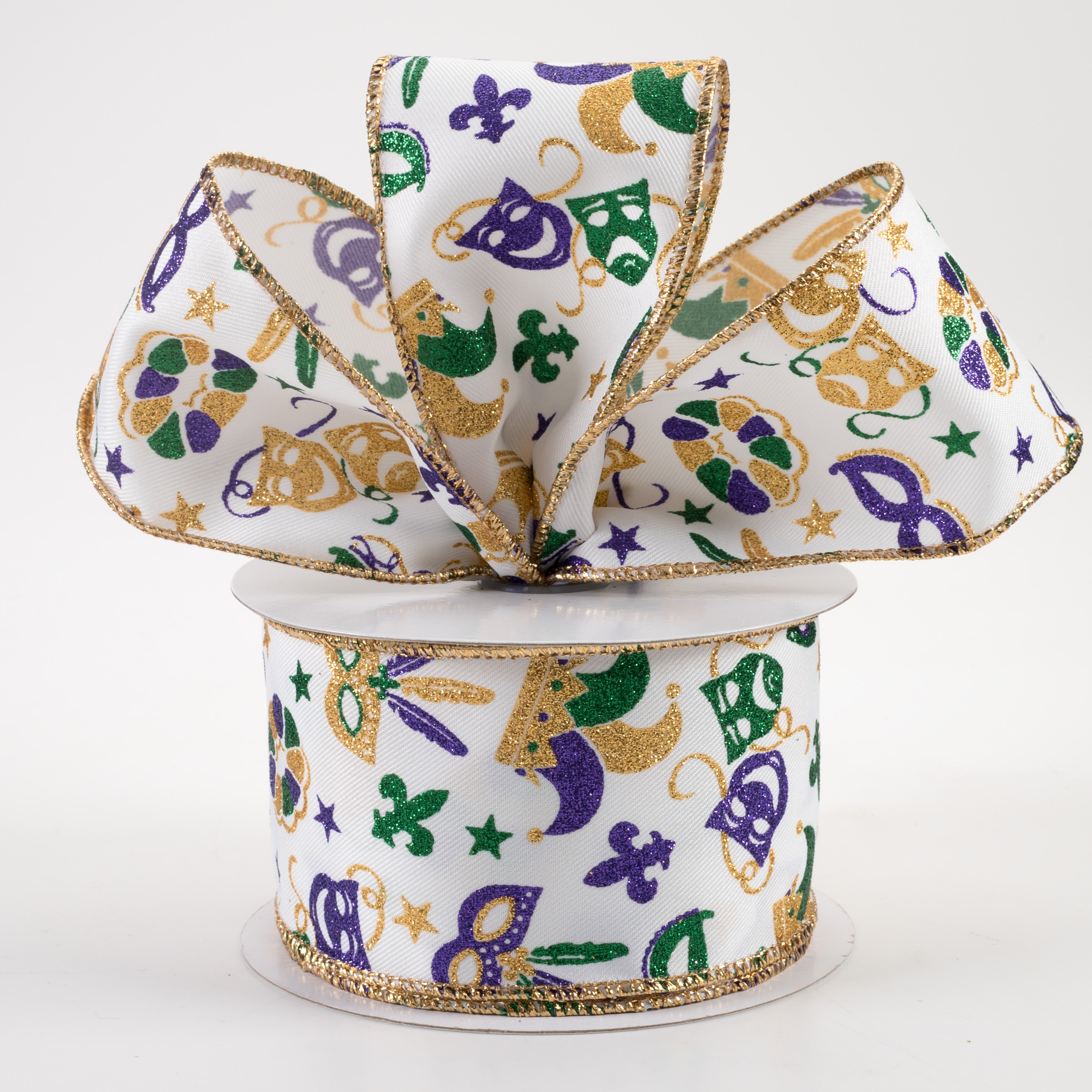 2.5" Mardi Gras Pattern Ribbon: White (10 Yards) Lifestyle Photo