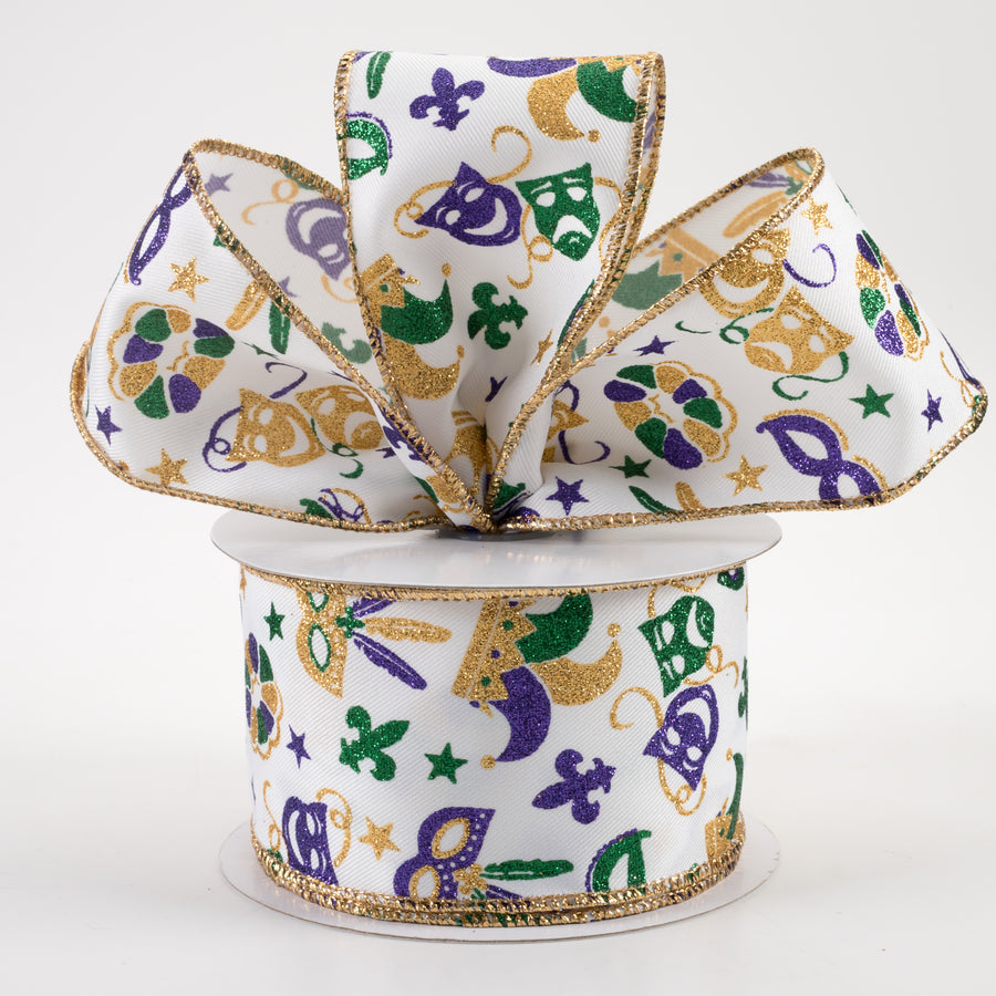 2.5" Mardi Gras Pattern Ribbon: White (10 Yards) Lifestyle Photo