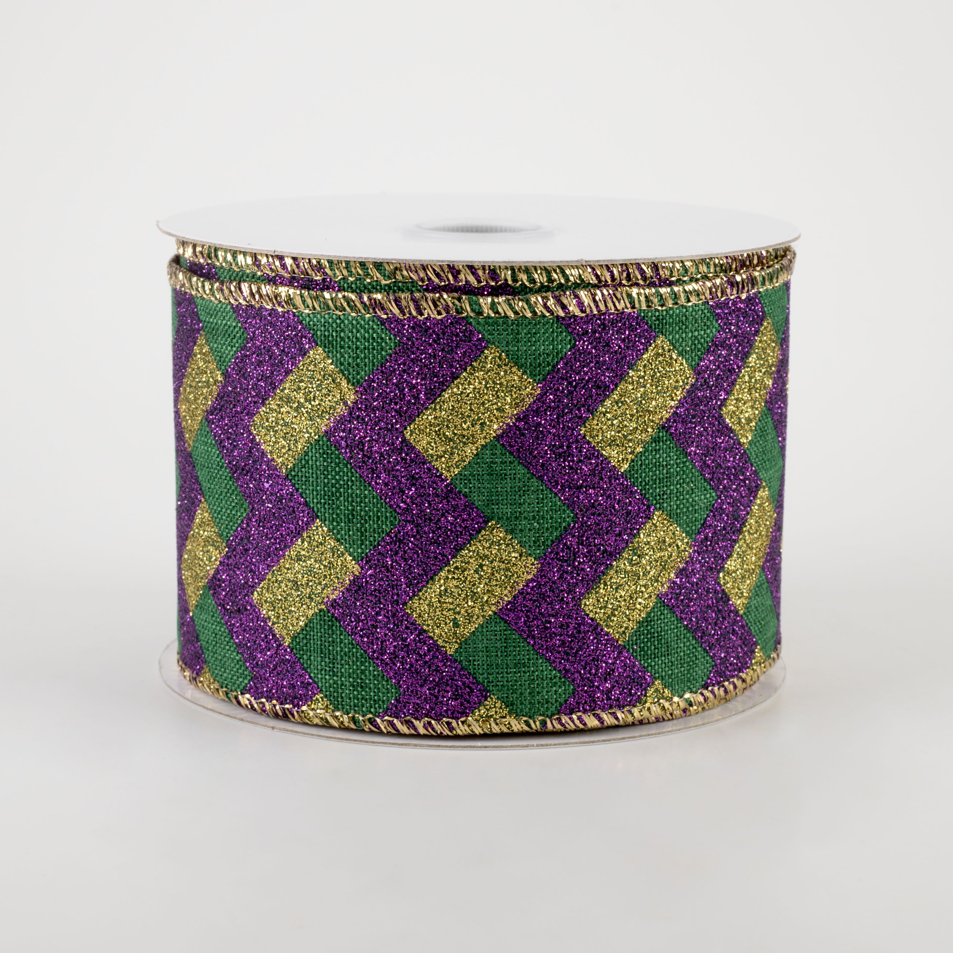 2.5" Mardi Gras Zig Zag Ribbon: PGG (10 Yards)