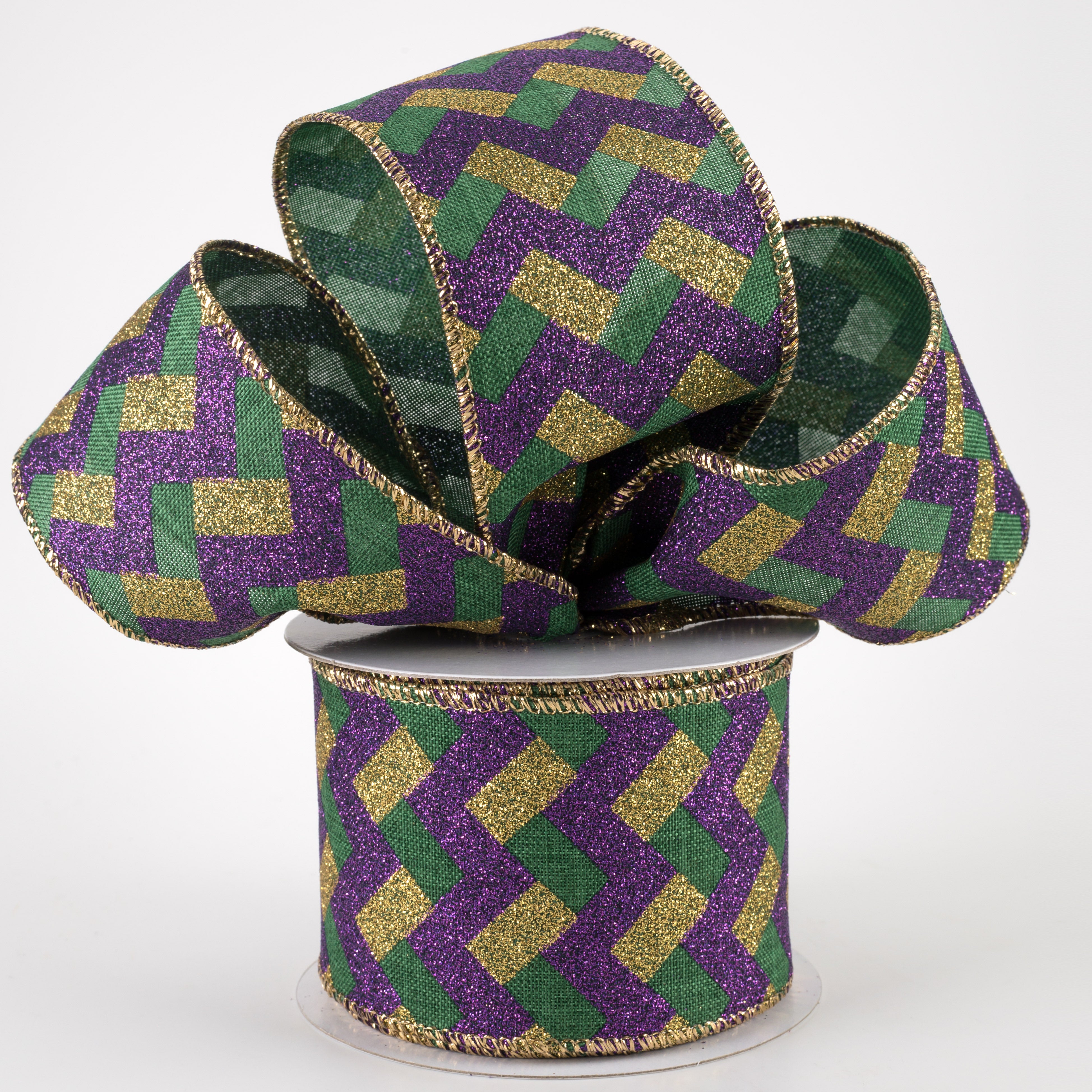 2.5" Mardi Gras Zig Zag Ribbon: PGG (10 Yards) Lifestyle Photo