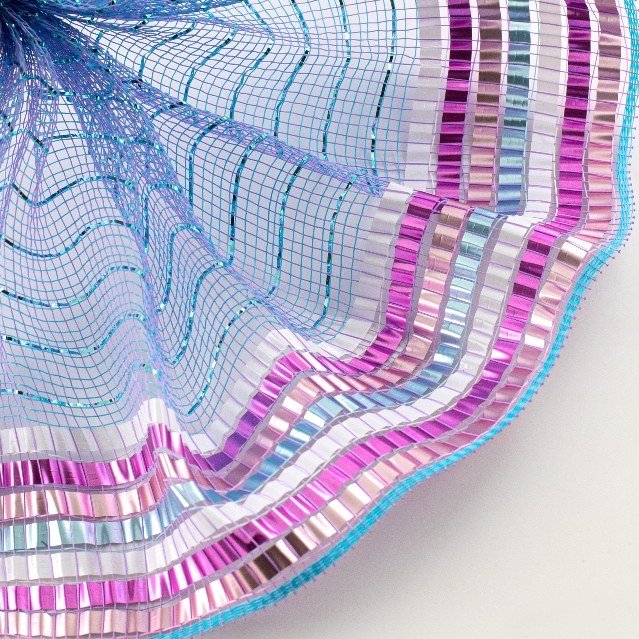 10" Matte XL Foil Border Mesh: Turquoise, Light Pink, Fuchsia, Blue, White Lifestyle Photo