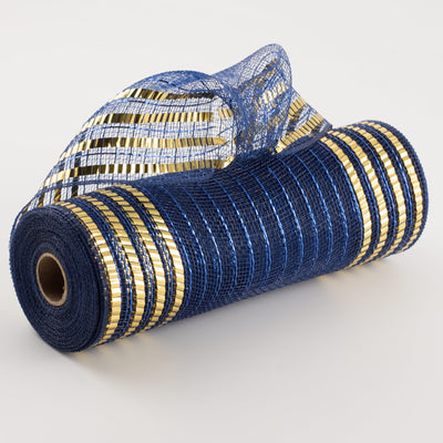 10" Matte XL Wide Foil Border Mesh: Navy Blue & Gold Item Number: RY8516CF