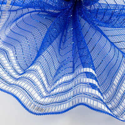 10" Matte XL Wide Foil Border Mesh: Royal Blue & White Lifestyle Photo