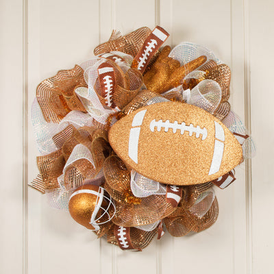 12" Metallic Glitter Football: Burnt Orange & White