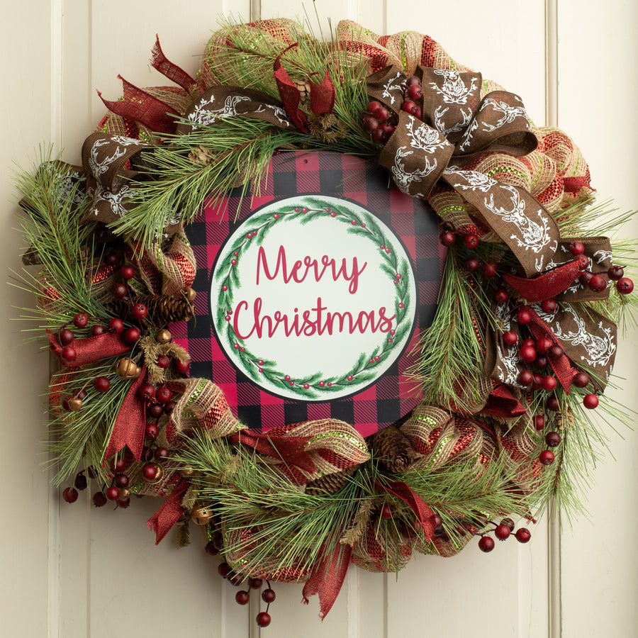 12" Metal Sign: Buffalo Plaid Merry Christmas