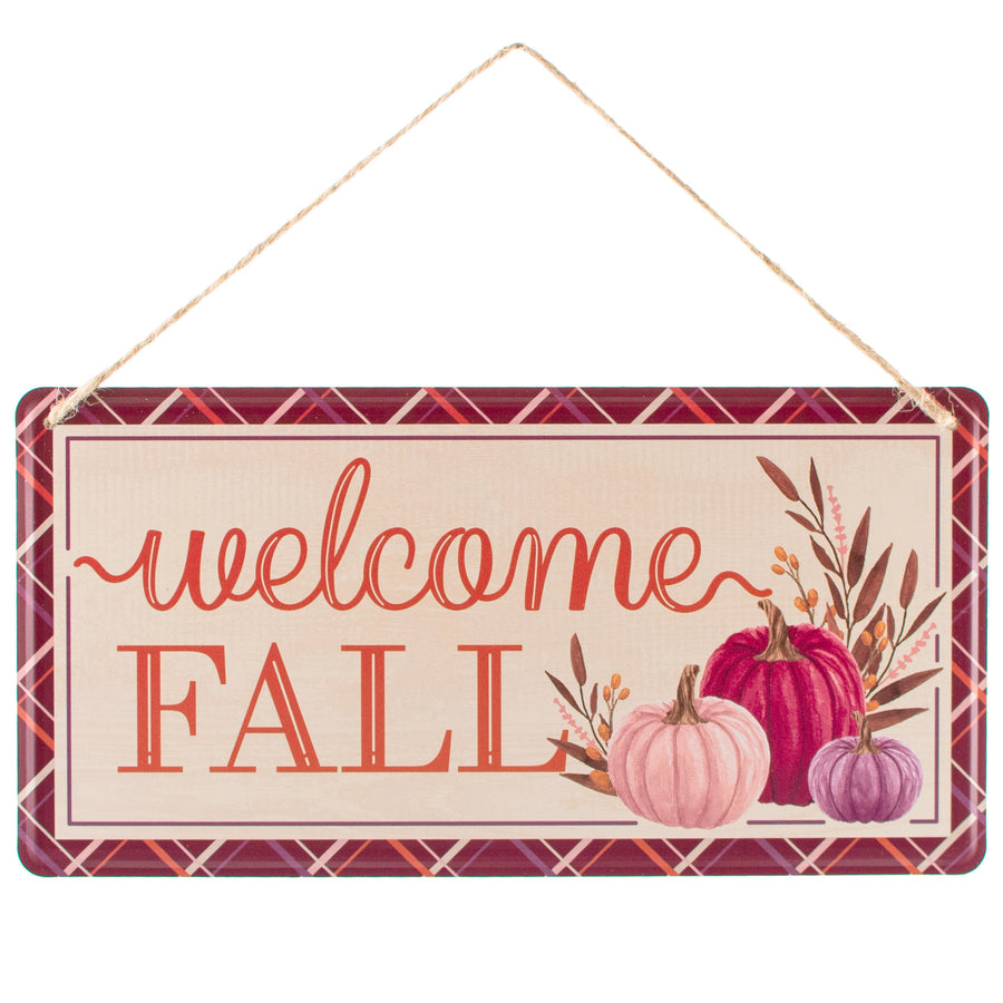 12" Embossed Metal Sign: Welcome Fall Pumpkins
