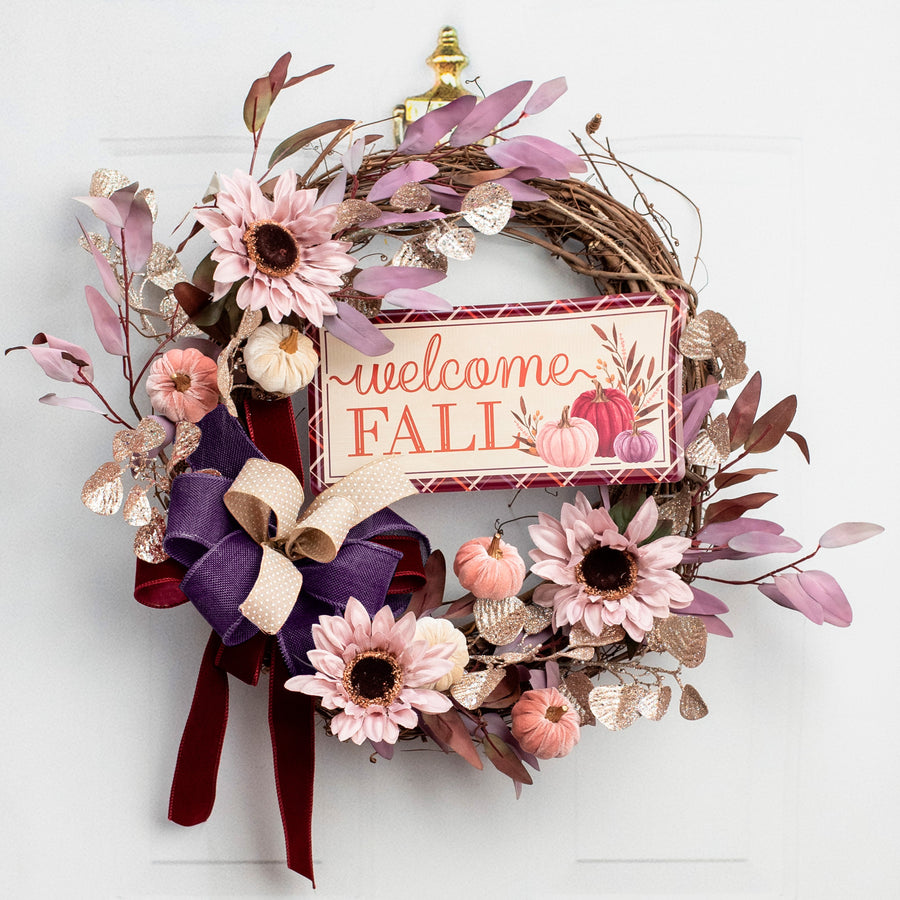 12" Embossed Metal Sign: Welcome Fall Pumpkins
