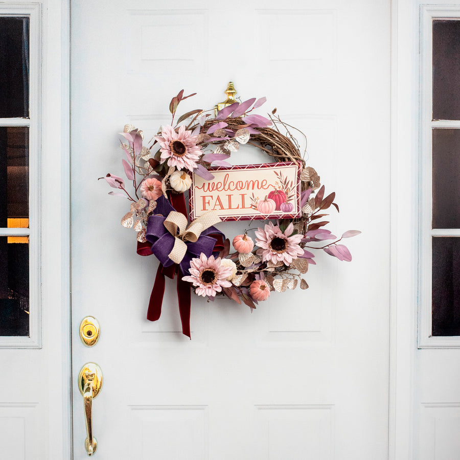 12" Embossed Metal Sign: Welcome Fall Pumpkins