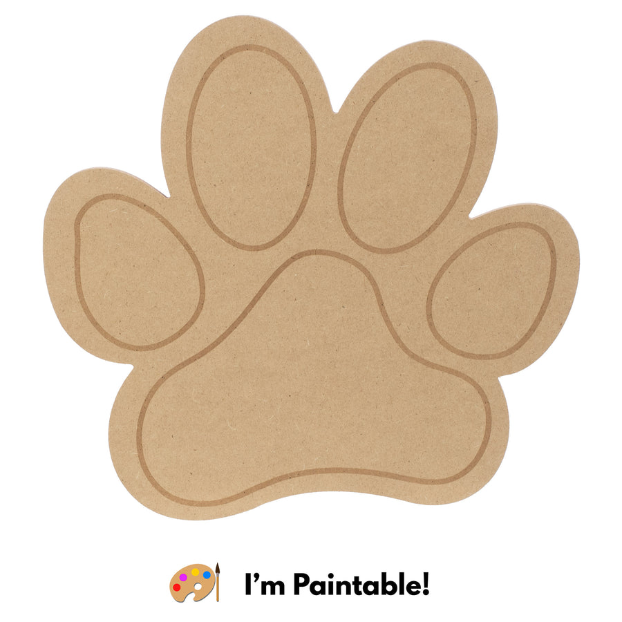 12" MDF Unfinished Shape: Paw Print Item Number: AB2528