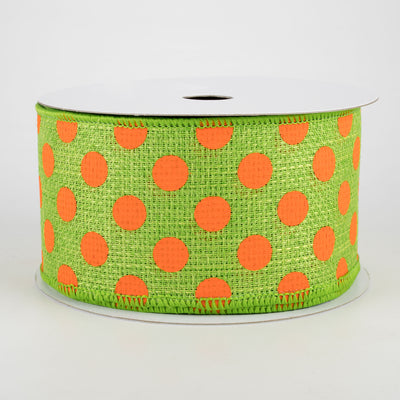 2.5" Medium Polka Dot Faux Burlap Ribbon: Lime & Orange (10 Yards)
