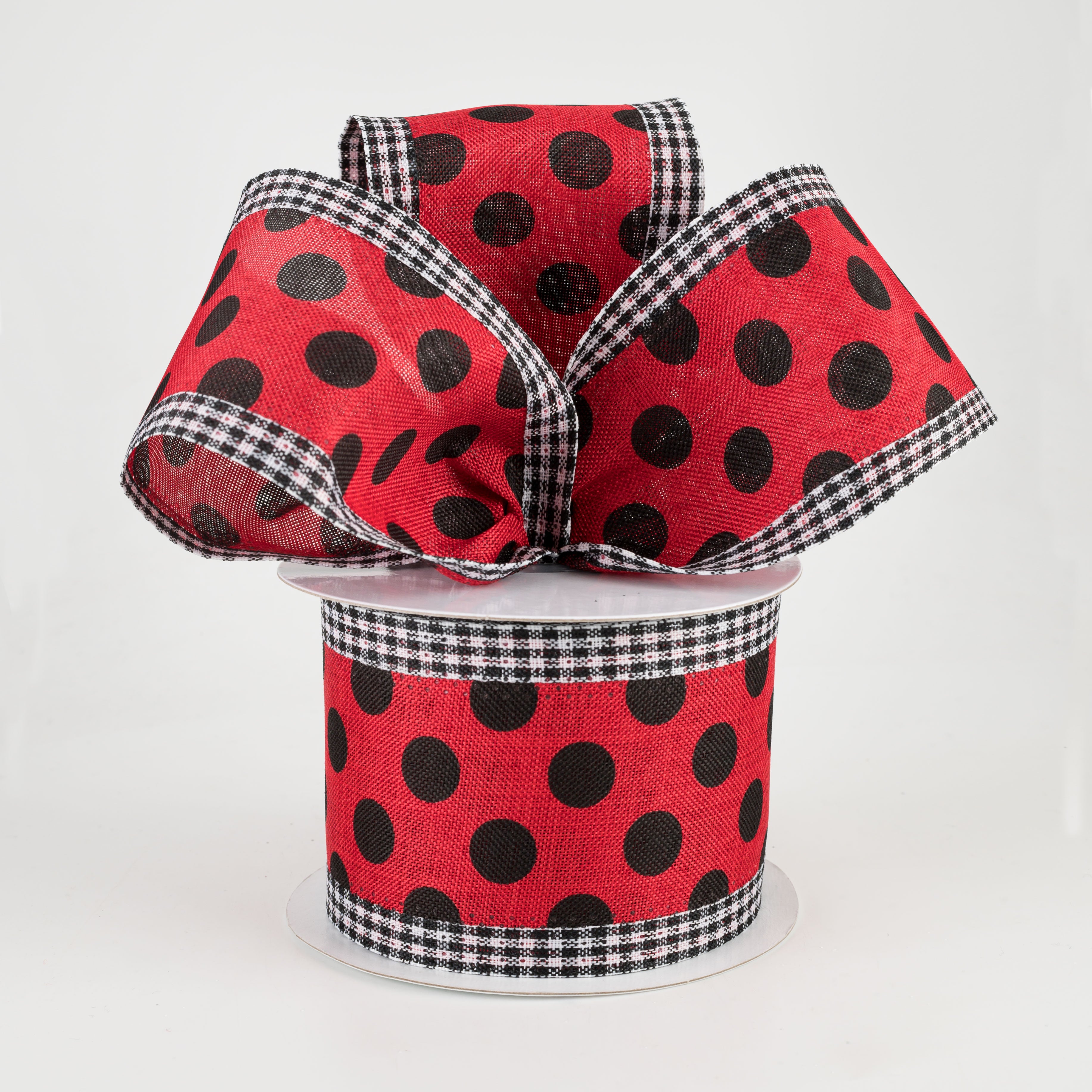 2.5" Medium Polka Dot Gingham Edge Ribbon: Red & Black (10 Yards) Lifestyle Photo
