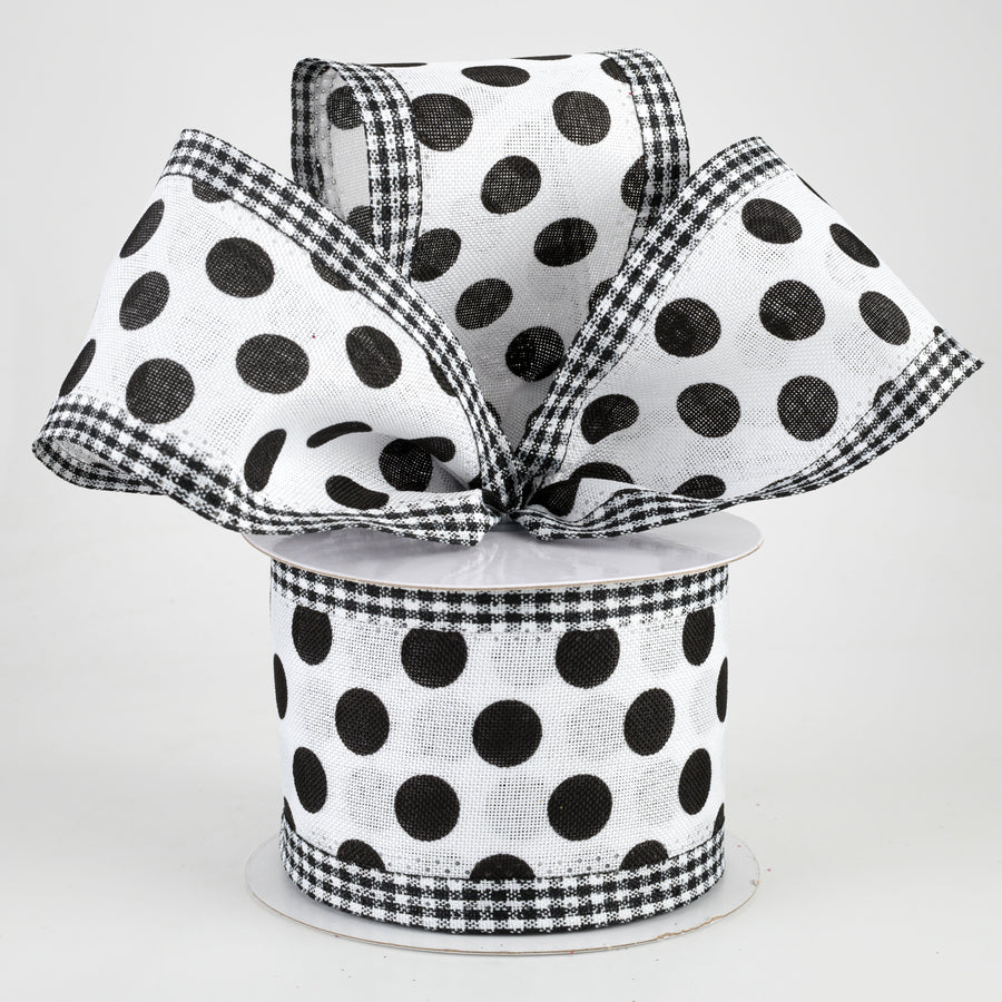 2.5" Medium Polka Dot Gingham Edge Ribbon: White & Black (10 Yards) Lifestyle Photo