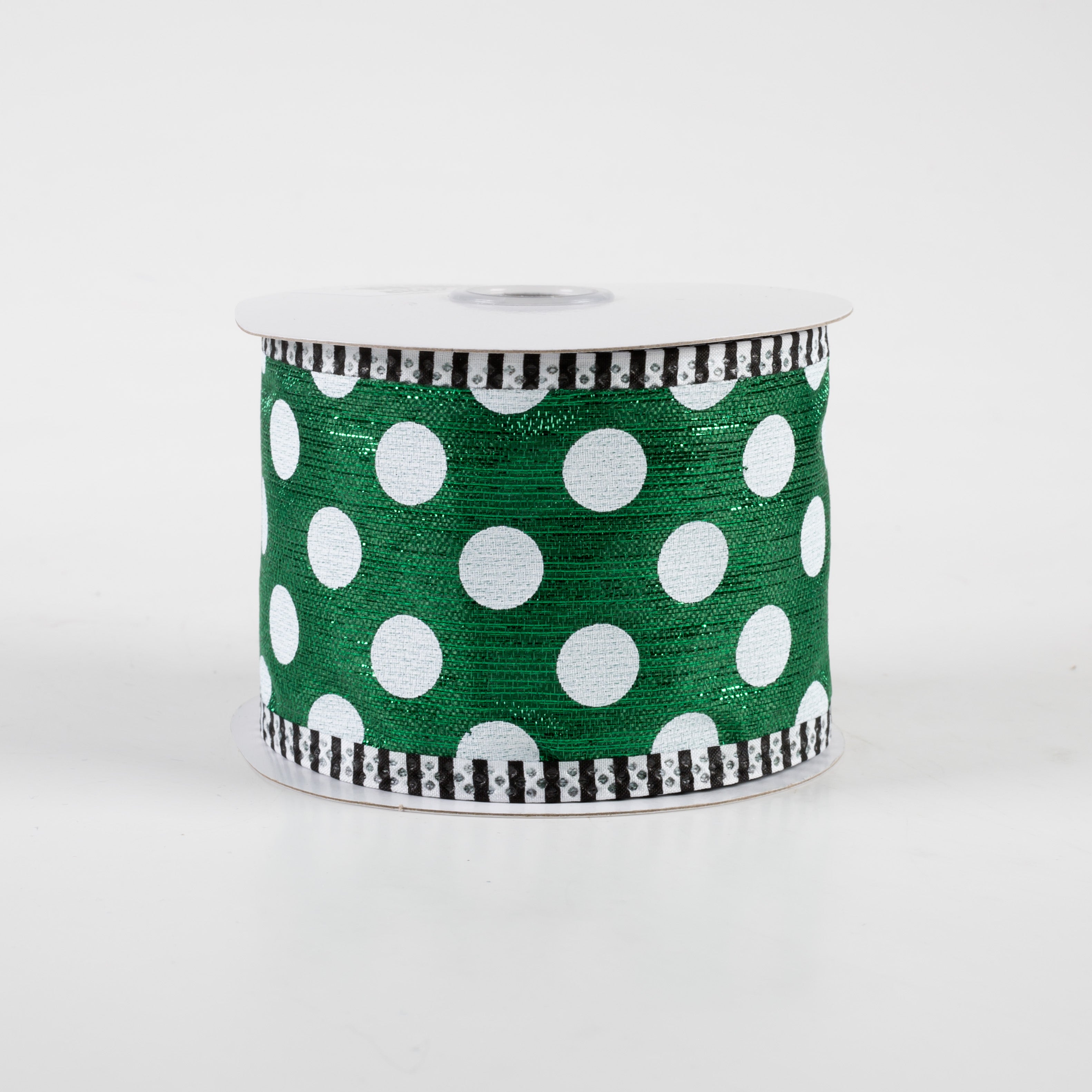 2.5" Medium Polka Dot Stripe Edge Ribbon: Emerald & White (10 Yards)