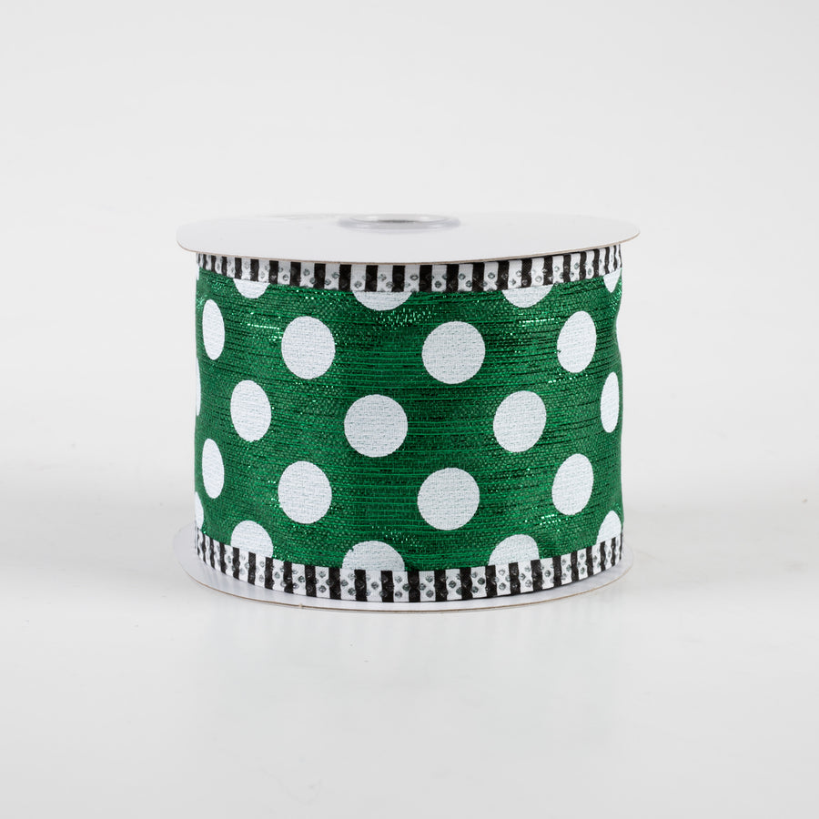 2.5" Medium Polka Dot Stripe Edge Ribbon: Emerald & White (10 Yards)