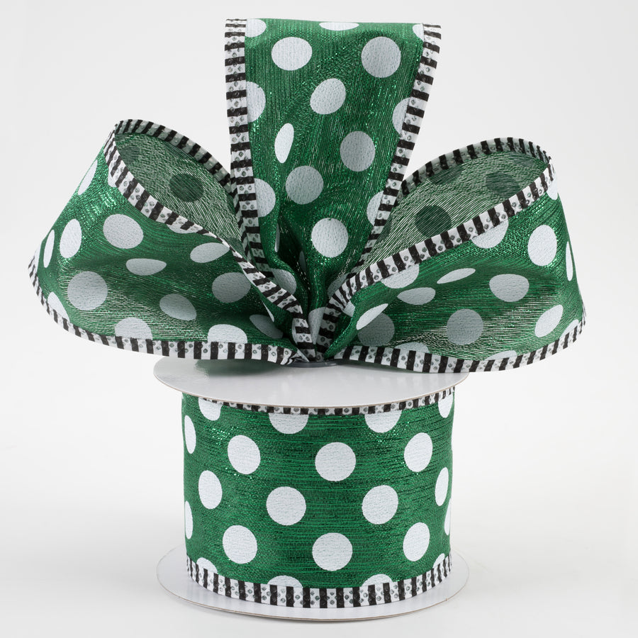 2.5" Medium Polka Dot Stripe Edge Ribbon: Emerald & White (10 Yards) Lifestyle Photo