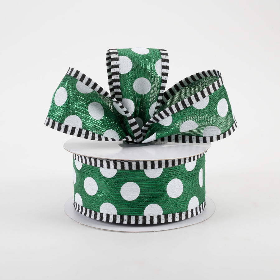 1.5" Medium Polka Dot Stripe Edge Ribbon: Emerald & White (10 Yards) Lifestyle Photo