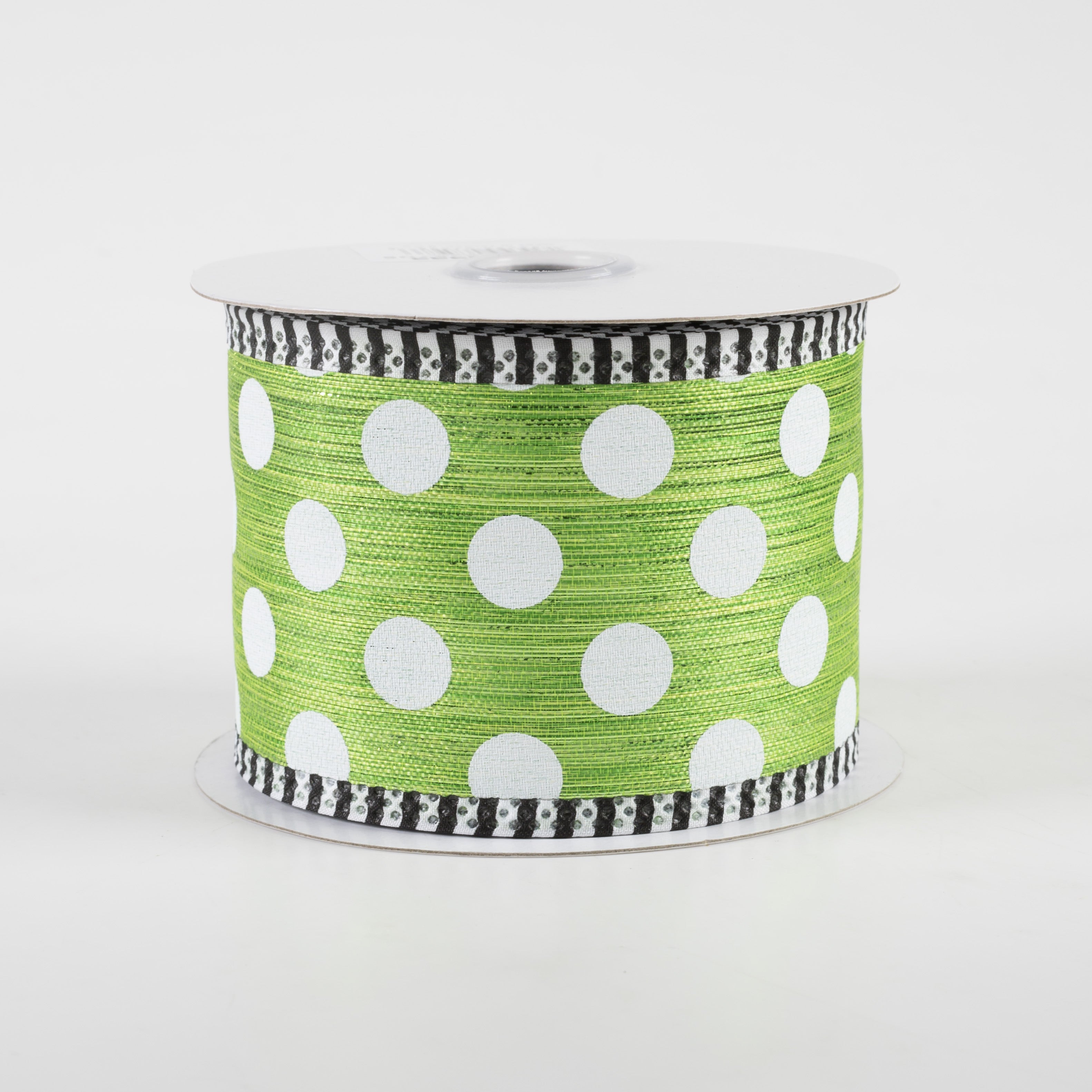 2.5" Medium Polka Dot Stripe Edge Ribbon: Lime & White (10 Yards)