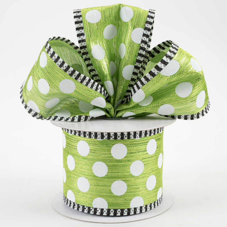 2.5" Medium Polka Dot Stripe Edge Ribbon: Lime & White (10 Yards) Lifestyle Photo