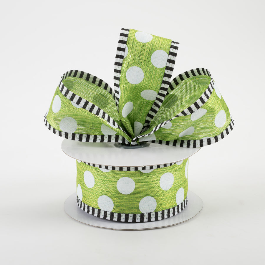 1.5" Medium Polka Dot Stripe Edge Ribbon: Lime & White (10 Yards) Lifestyle Photo