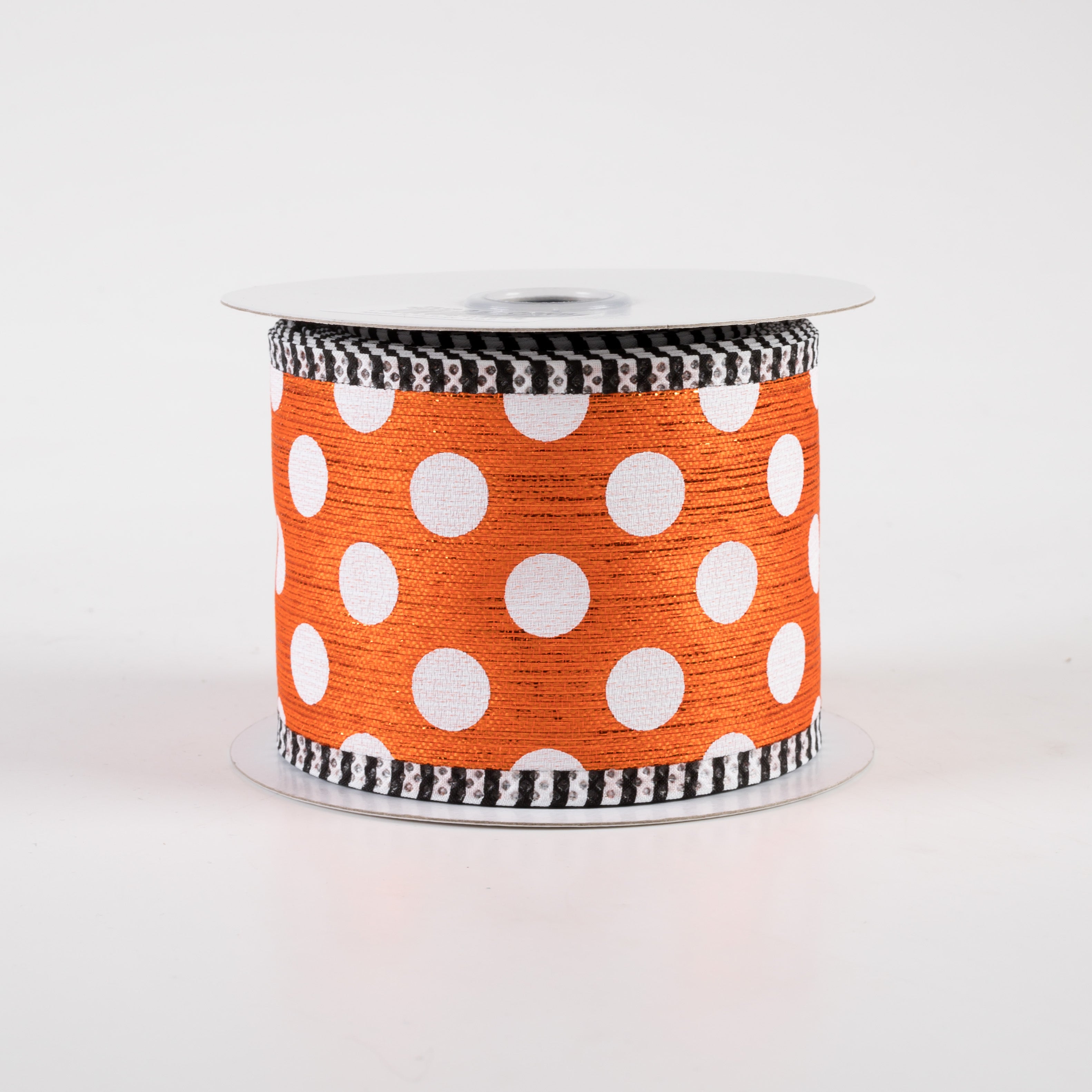 2.5" Medium Polka Dot Stripe Edge Ribbon: Orange & White (10 Yards)