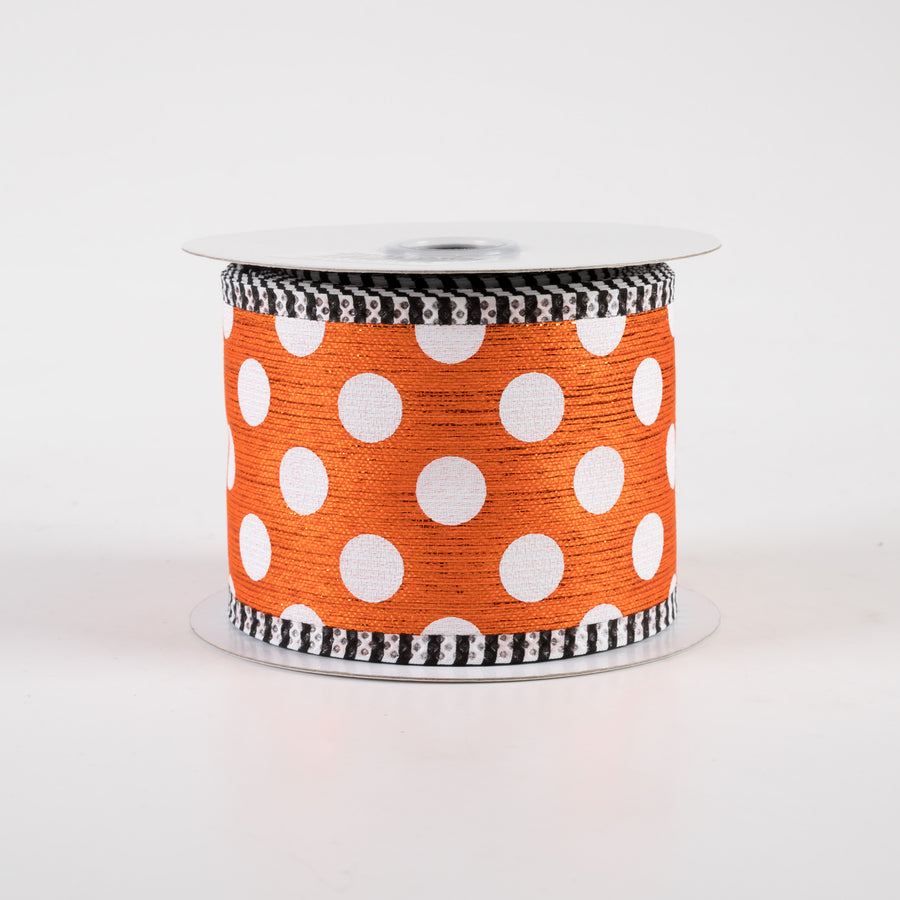 2.5" Medium Polka Dot Stripe Edge Ribbon: Orange & White (10 Yards)