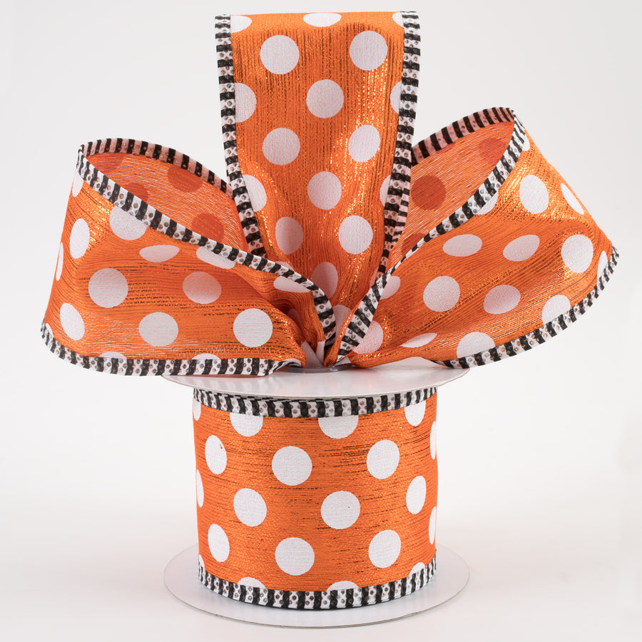 2.5" Medium Polka Dot Stripe Edge Ribbon: Orange & White (10 Yards) Lifestyle Photo