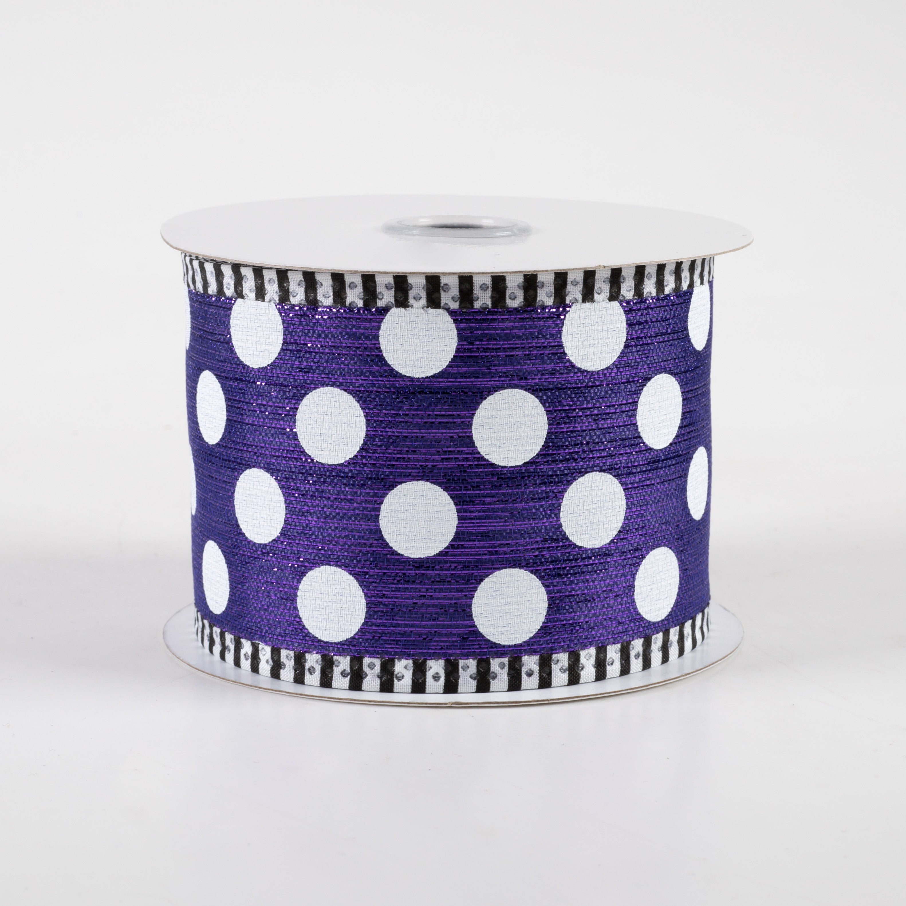 2.5" Medium Polka Dot Stripe Edge Ribbon: Purple & White (10 Yards)