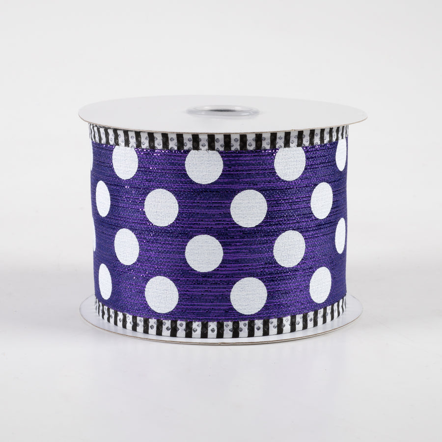 2.5" Medium Polka Dot Stripe Edge Ribbon: Purple & White (10 Yards)