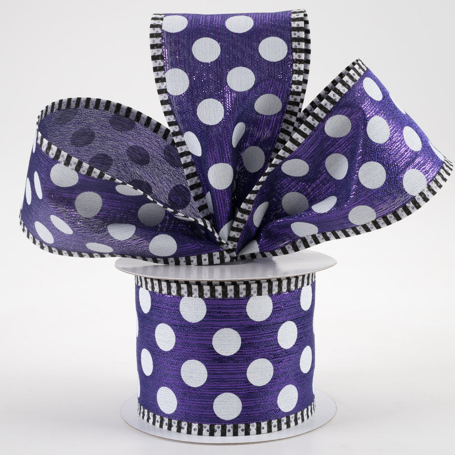 2.5" Medium Polka Dot Stripe Edge Ribbon: Purple & White (10 Yards) Lifestyle Photo