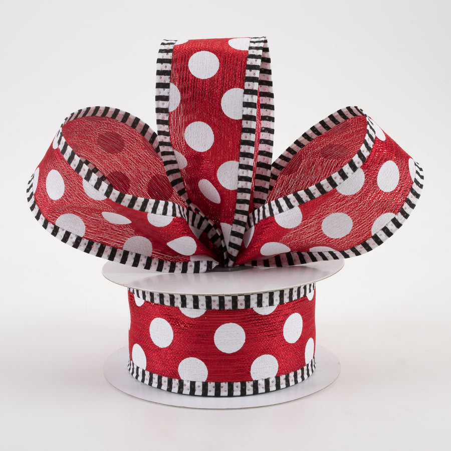 1.5" Medium Polka Dot Stripe Edge Ribbon: Red & White (10 Yards) Lifestyle Photo