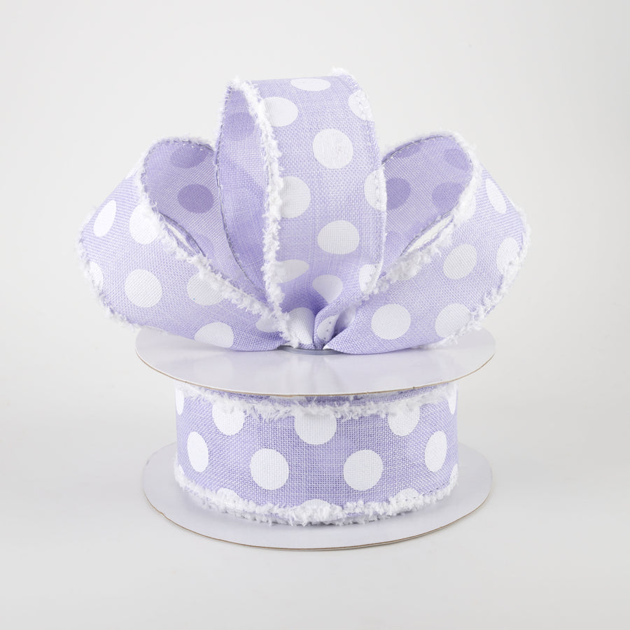 1.5" Medium Polka Dots Fuzzy Edge Ribbon: Light Lavender & White (10 Yards) Lifestyle Photo
