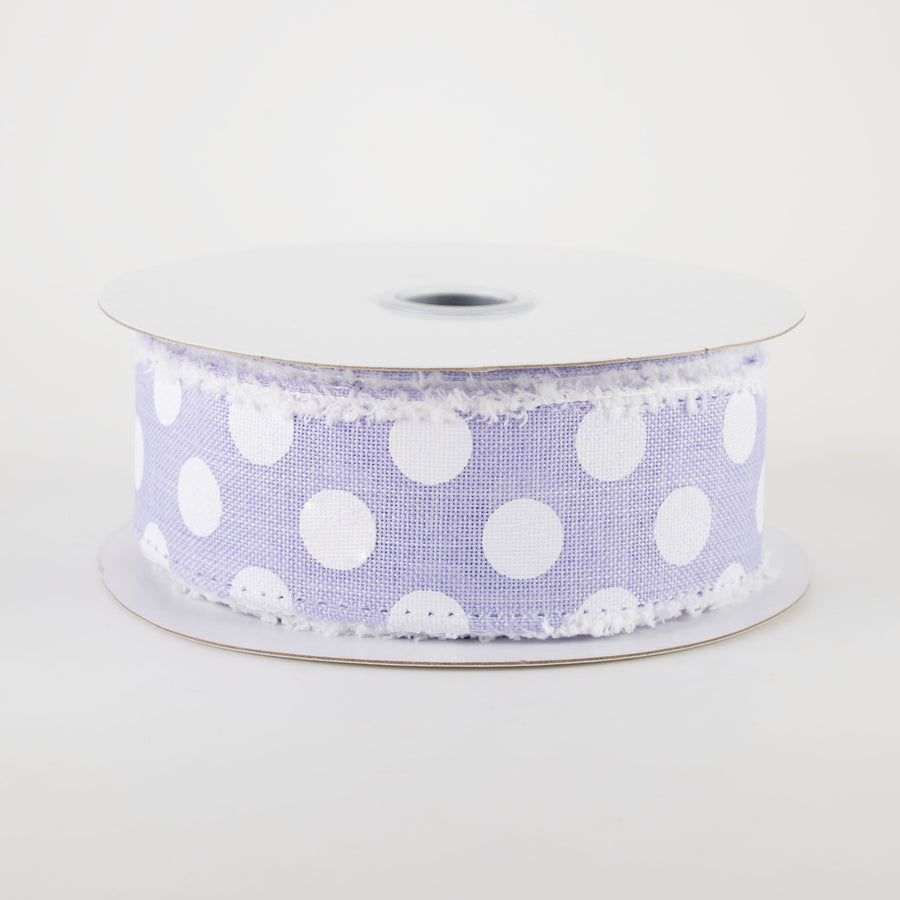1.5" Medium Polka Dots Fuzzy Edge Ribbon: Light Lavender & White (10 Yards)