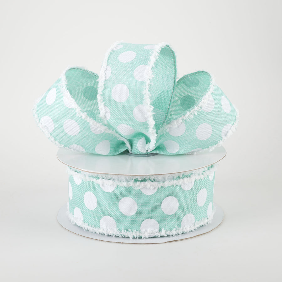 1.5" Medium Polka Dots Fuzzy Edge Ribbon: Mint Green & White (10 Yards) Lifestyle Photo