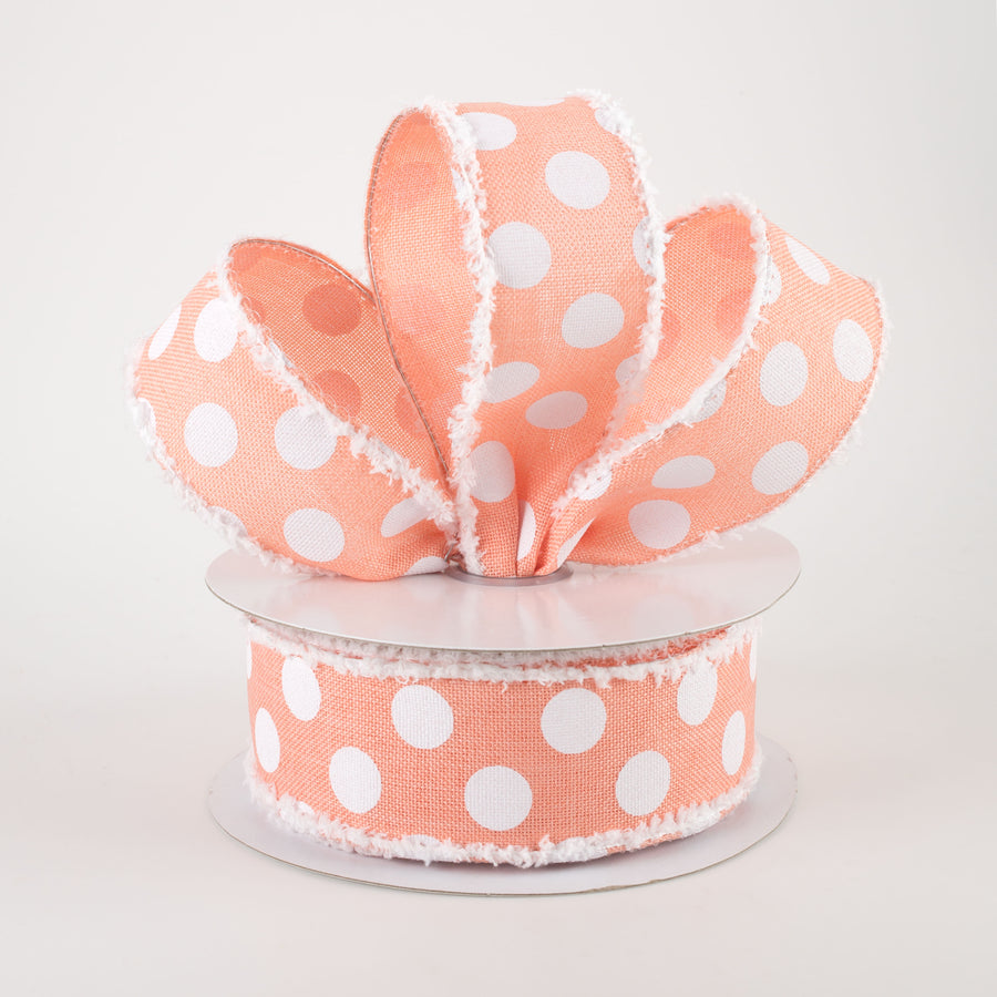 1.5" Medium Polka Dots Fuzzy Edge Ribbon: Peach & White (10 Yards) Lifestyle Photo